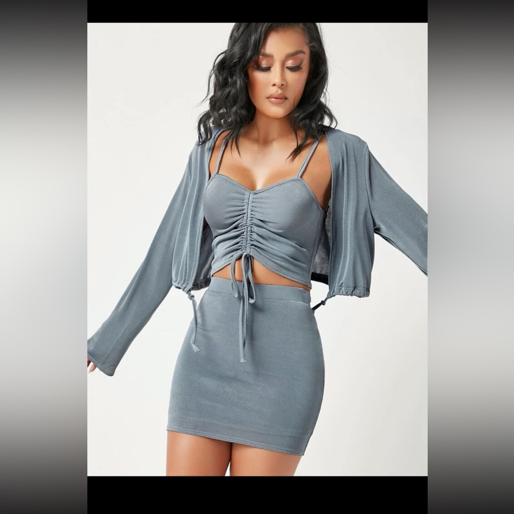 Drawstring bust cami top & skirt set without coat